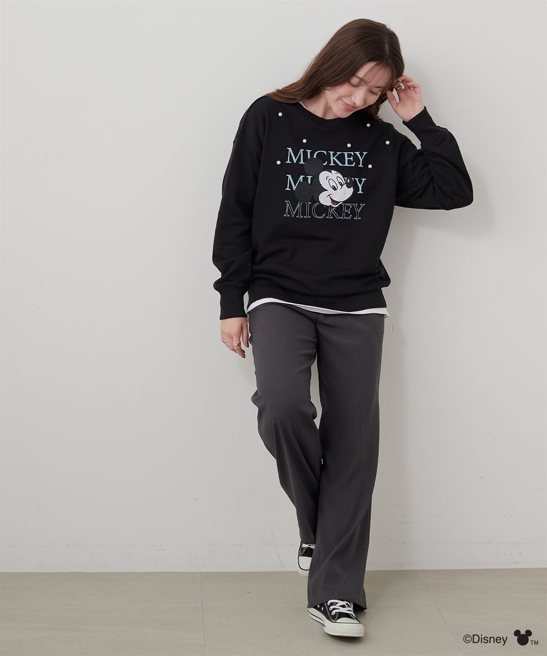 Life Style by cross marche 【Disney/ディズニー】Mickey Mouse/ミッキーマウスパール付き裏毛ドロップショルダープリントスウェットプルオーバー_sub_11