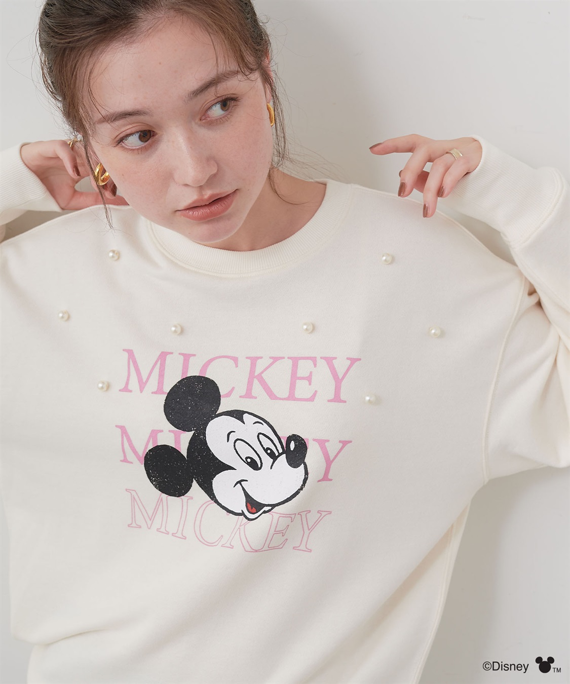 Life Style by cross marche 【Disney/ディズニー】Mickey Mouse/ミッキーマウスパール付き裏毛ドロップショルダープリントスウェットプルオーバー_sub_12