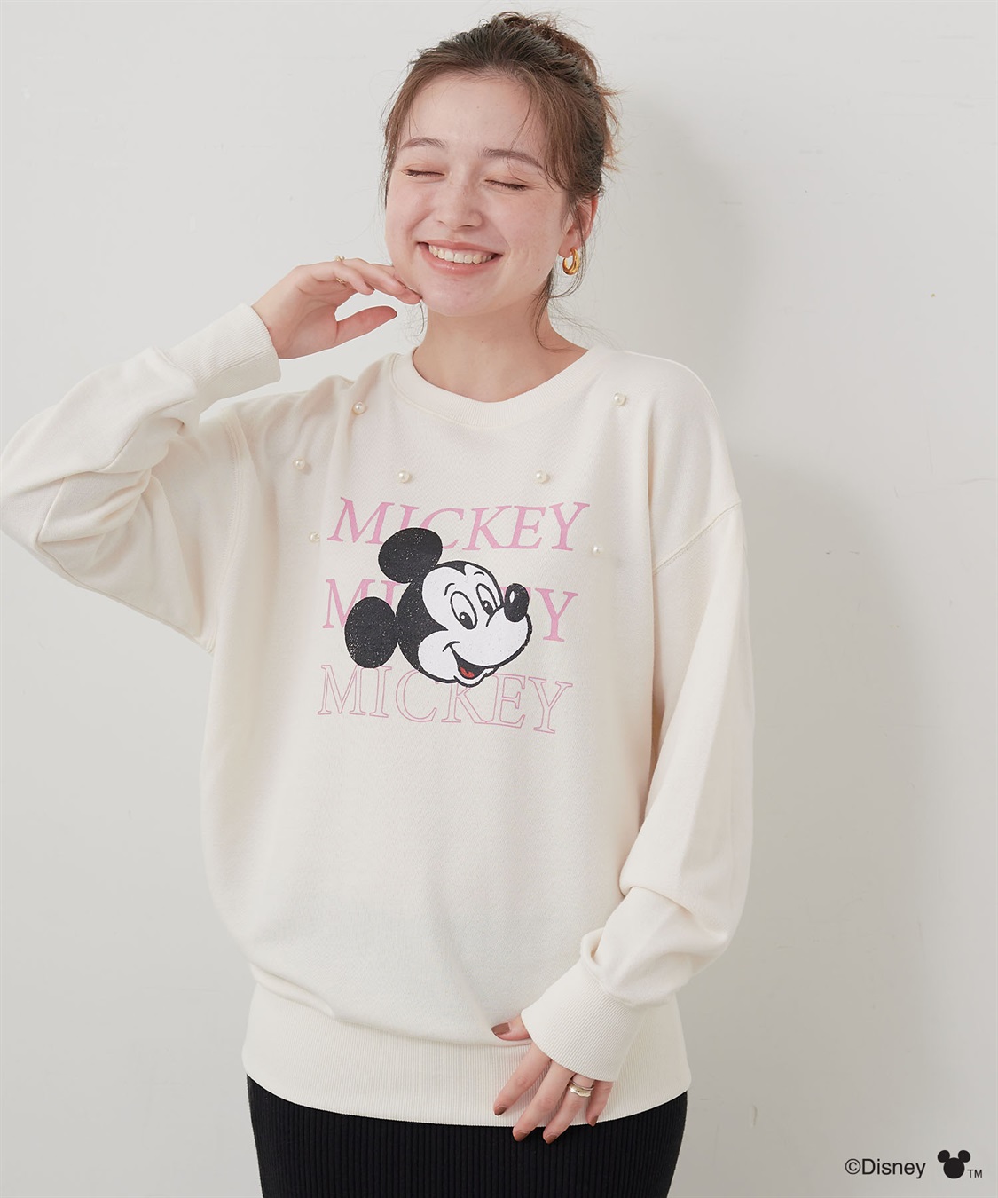 Life Style by cross marche 【Disney/ディズニー】Mickey Mouse/ミッキーマウスパール付き裏毛ドロップショルダープリントスウェットプルオーバー_sub_14