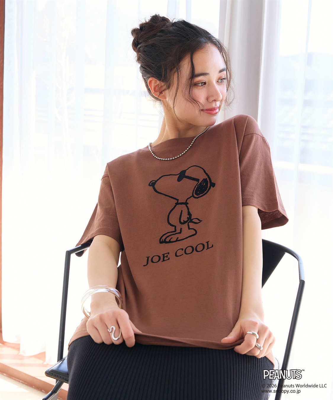 chara station 【PEANUTS/ピーナッツ】SNOOPY/スヌーピー「JOE COOL」フロッキープリントTシャツ_sub_1