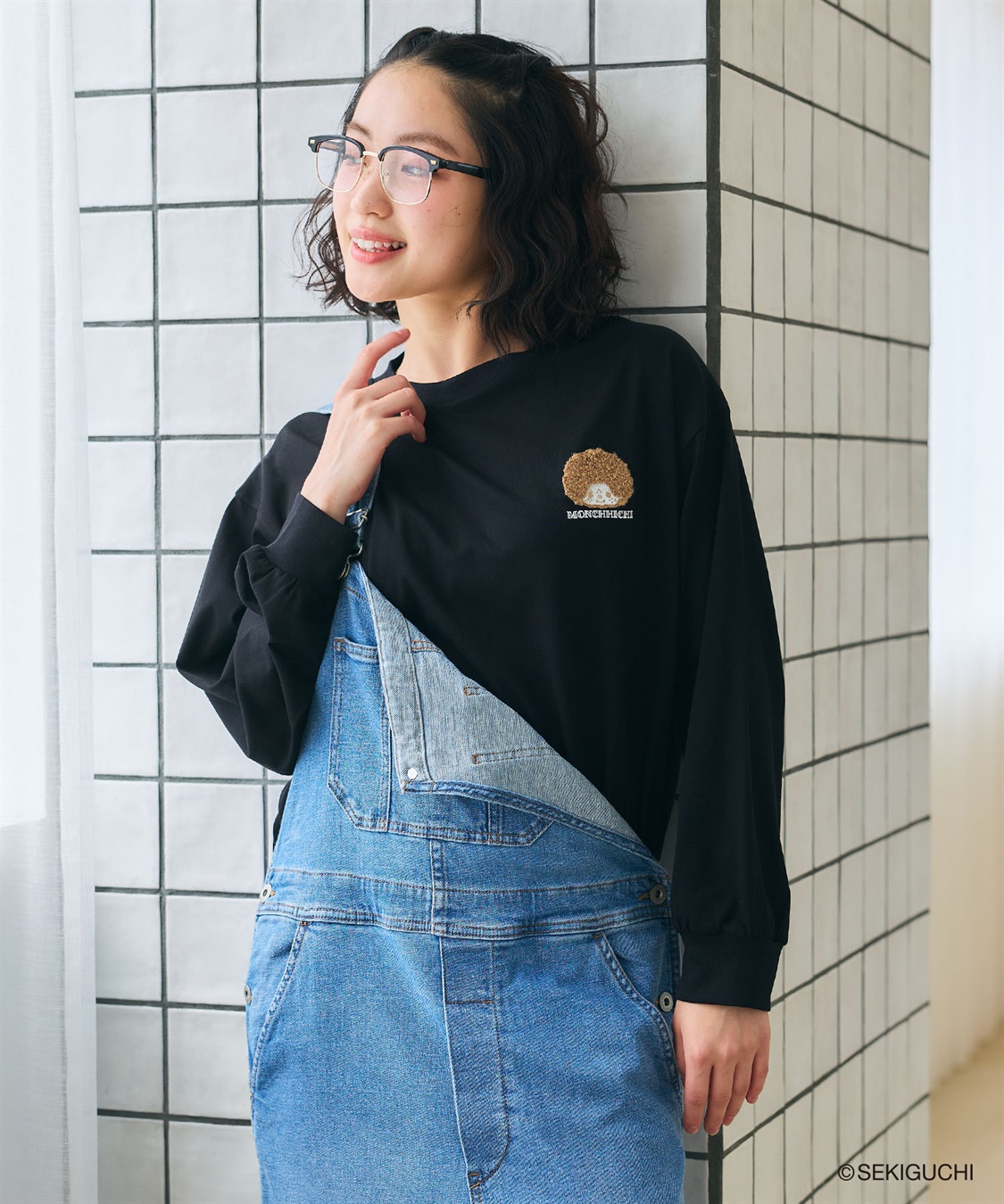 chara station 【モンチッチ】ワンポイント刺繍ロンT_sub_1