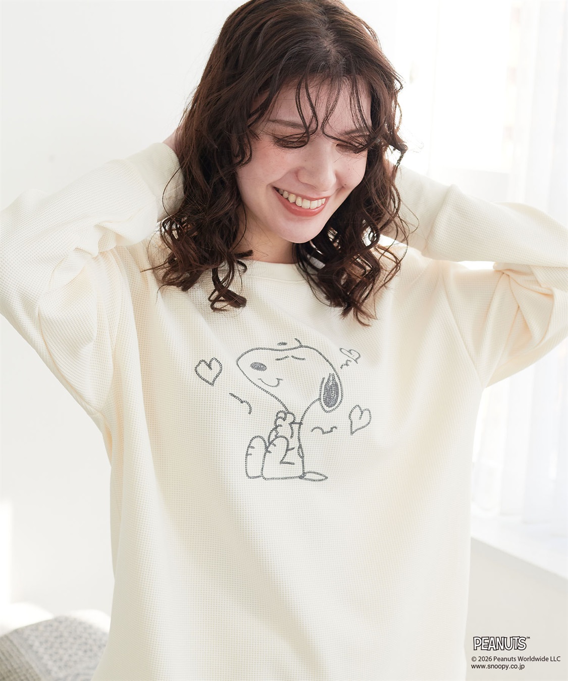 Life Style by cross marche 【PEANUTS/ピーナッツ】SNOOPY/スヌーピーワッフル刺繍ルームウェアトップス/パジャマ（上下別売り）（2026SS）_sub_1