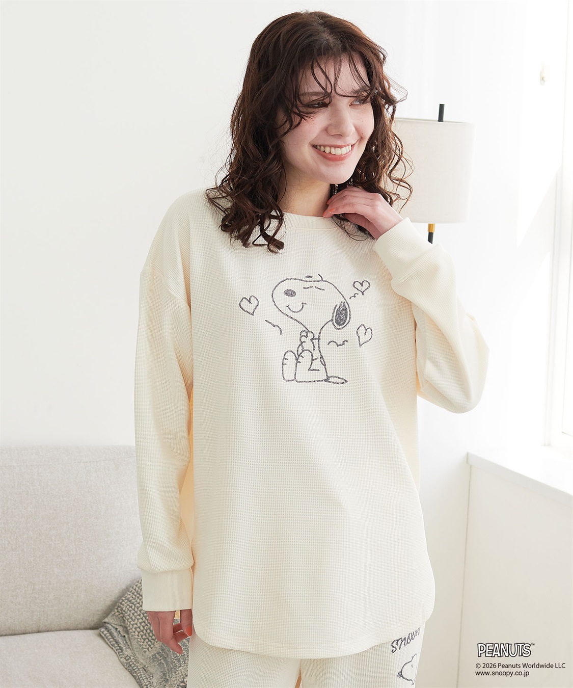 Life Style by cross marche 【PEANUTS/ピーナッツ】SNOOPY/スヌーピーワッフル刺繍ルームウェアトップス/パジャマ（上下別売り）（2026SS）_sub_4