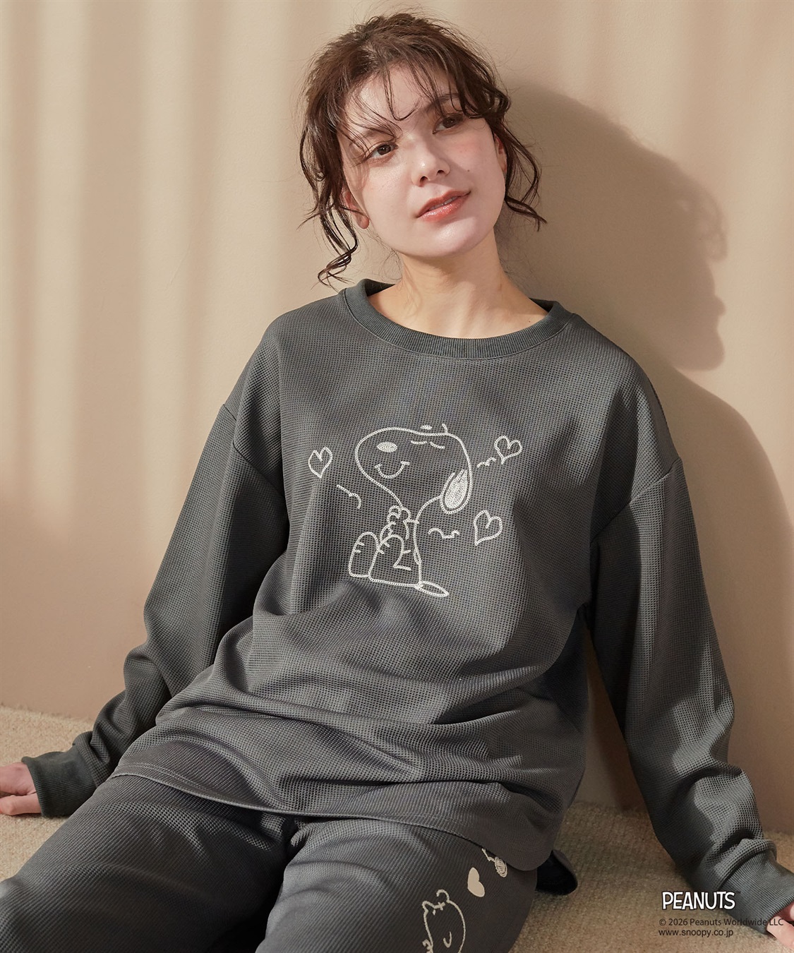 Life Style by cross marche 【PEANUTS/ピーナッツ】SNOOPY/スヌーピーワッフル刺繍ルームウェアトップス/パジャマ（上下別売り）（2026SS）_sub_13