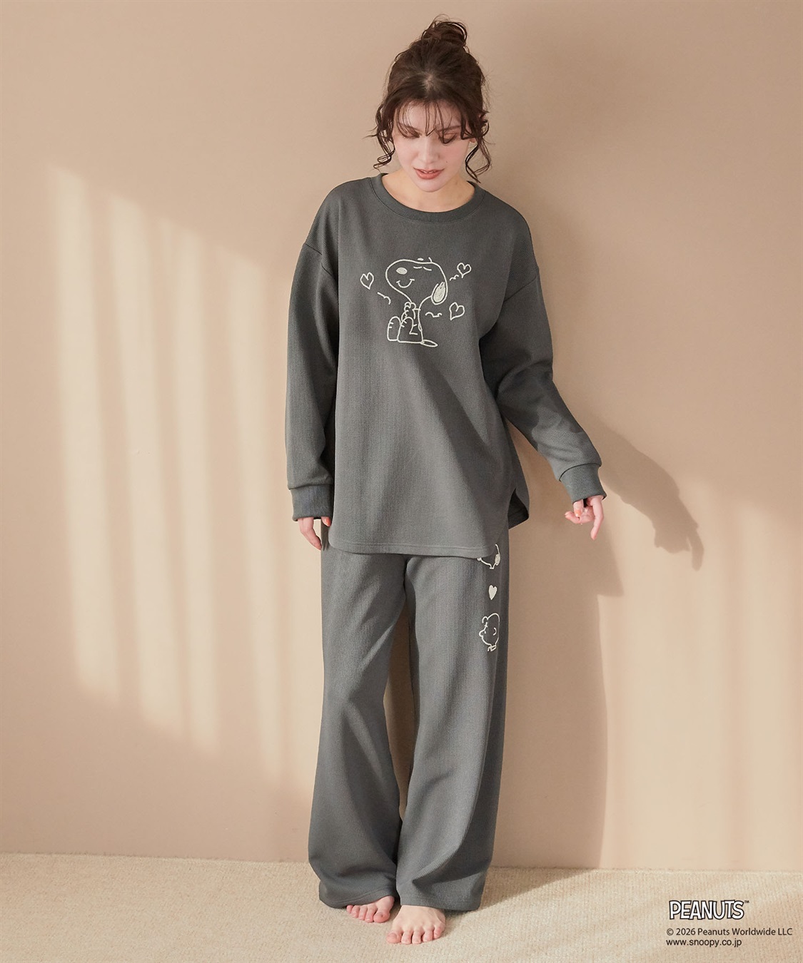 Life Style by cross marche 【PEANUTS/ピーナッツ】SNOOPY/スヌーピーワッフル刺繍ルームウェアトップス/パジャマ（上下別売り）（2026SS）_sub_16