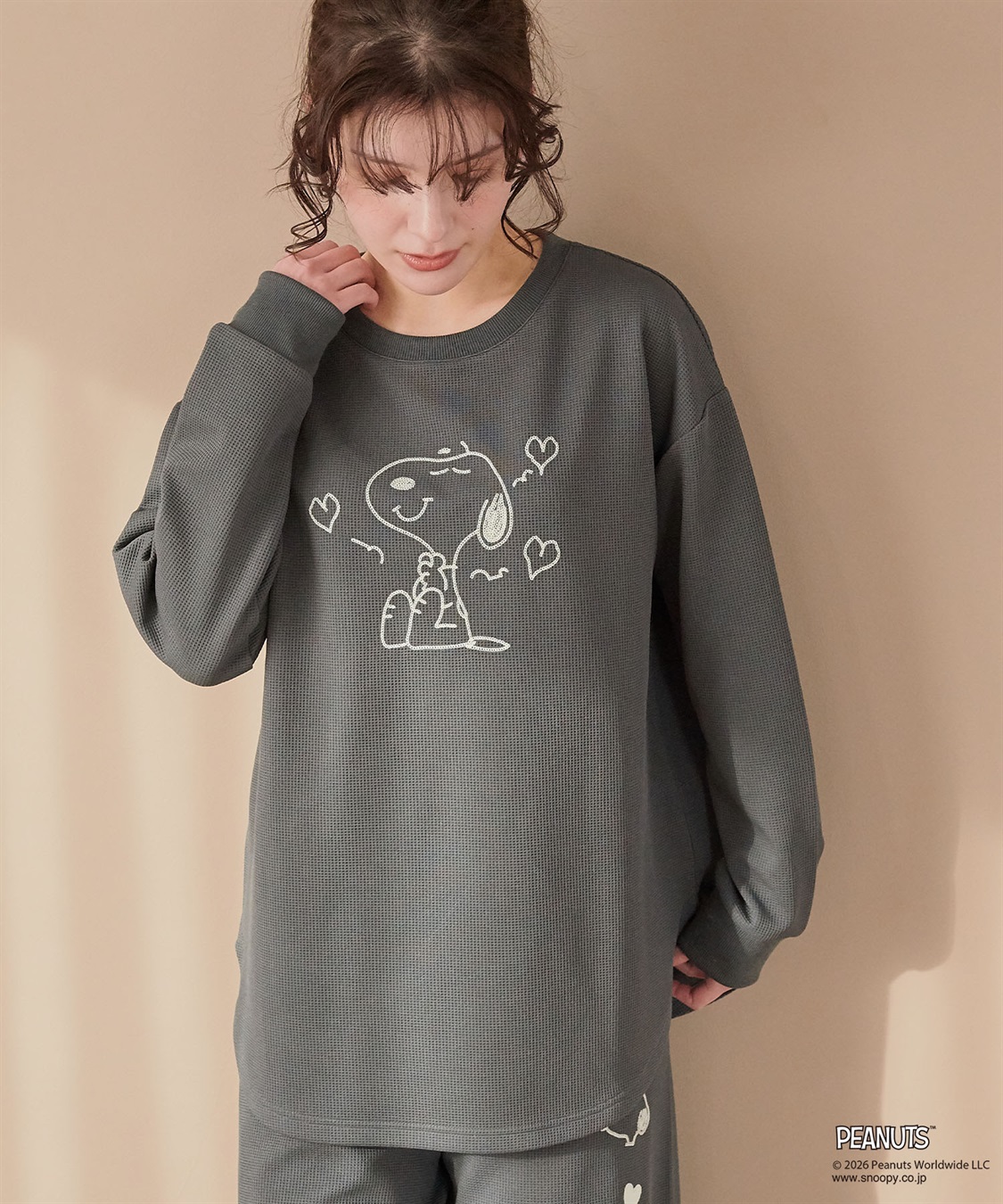 Life Style by cross marche 【PEANUTS/ピーナッツ】SNOOPY/スヌーピーワッフル刺繍ルームウェアトップス/パジャマ（上下別売り）（2026SS）_sub_20