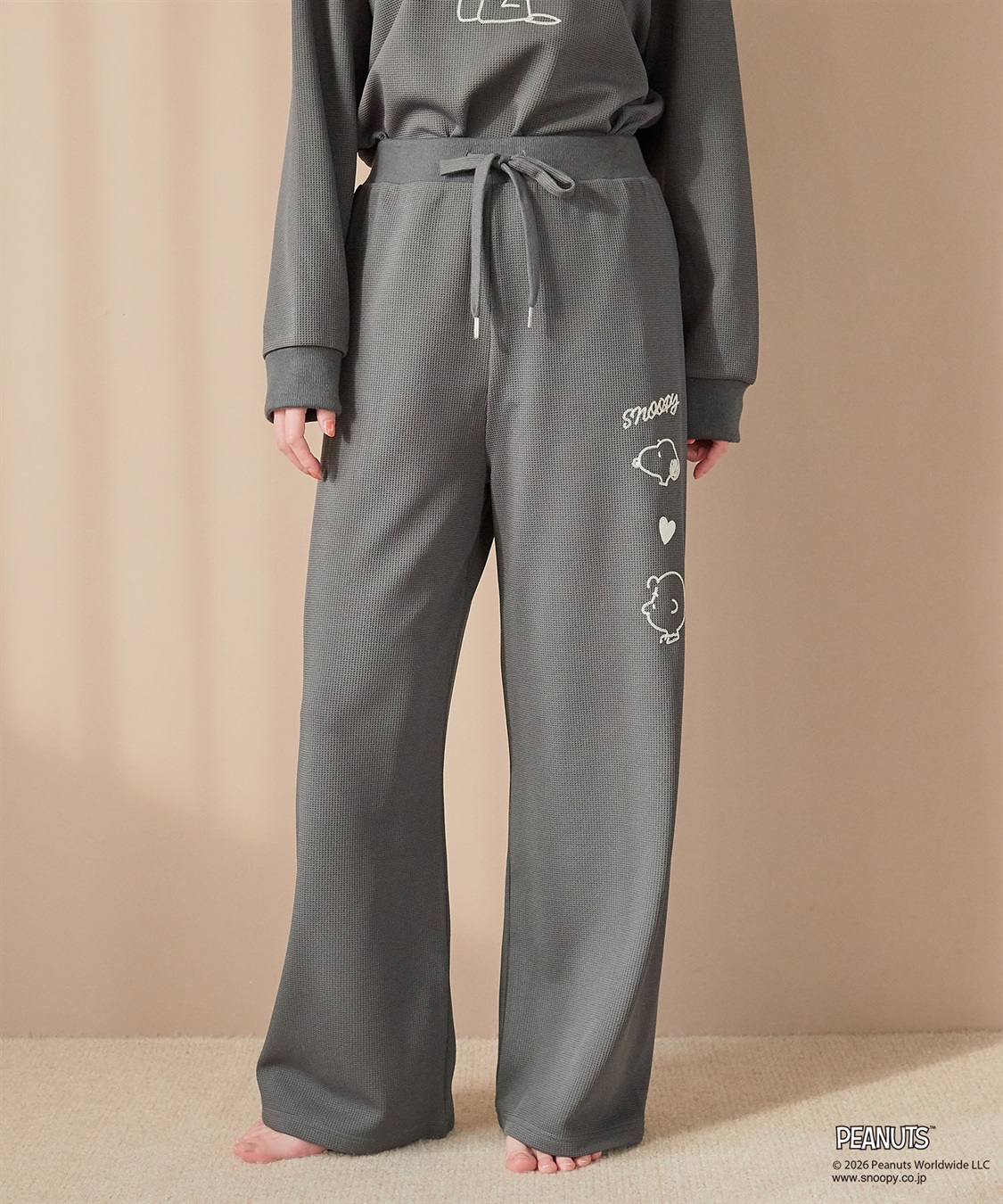 Life Style by cross marche 【PEANUTS/ピーナッツ】SNOOPY/スヌーピーワッフル刺繍ルームウェアパンツ/パジャマ（上下別売り）（2026SS）_sub_1