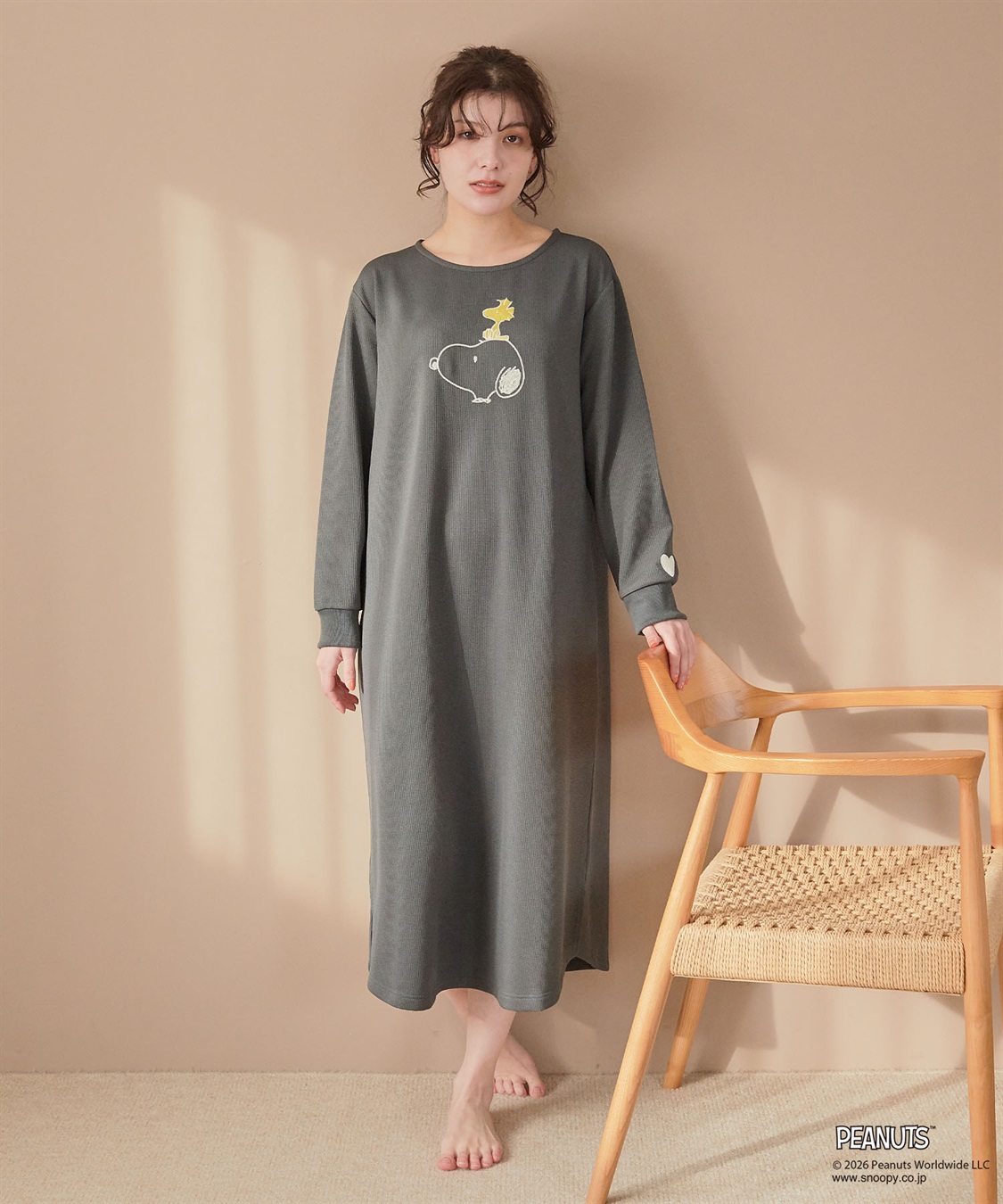 Life Style by cross marche 【PEANUTS/ピーナッツ】SNOOPY/スヌーピーワッフル刺繍ルームウェアワンピース/パジャマ（2026SS）_sub_1