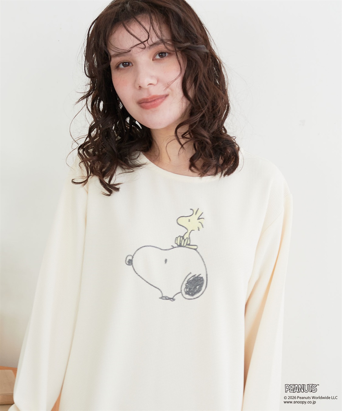 Life Style by cross marche 【PEANUTS/ピーナッツ】SNOOPY/スヌーピーワッフル刺繍ルームウェアワンピース/パジャマ（2026SS）_sub_2