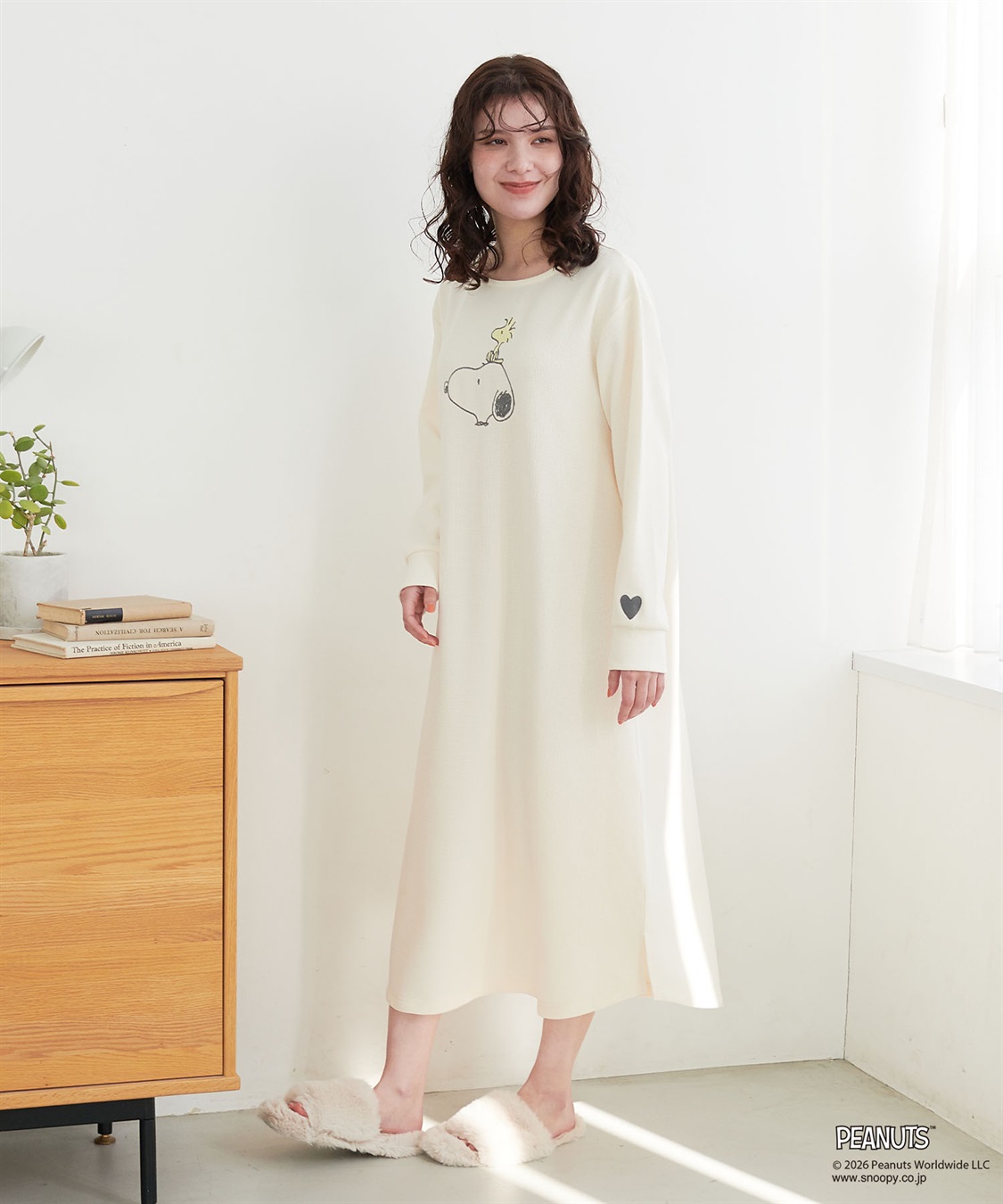 Life Style by cross marche 【PEANUTS/ピーナッツ】SNOOPY/スヌーピーワッフル刺繍ルームウェアワンピース/パジャマ（2026SS）_sub_6