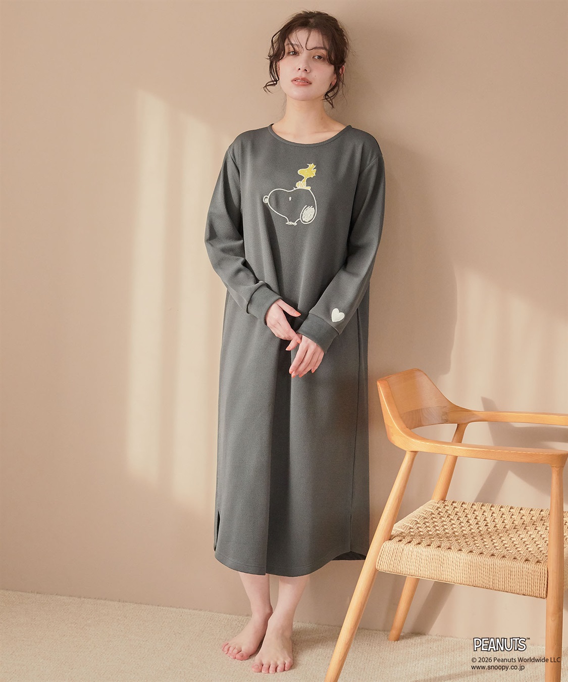 Life Style by cross marche 【PEANUTS/ピーナッツ】SNOOPY/スヌーピーワッフル刺繍ルームウェアワンピース/パジャマ（2026SS）_sub_10