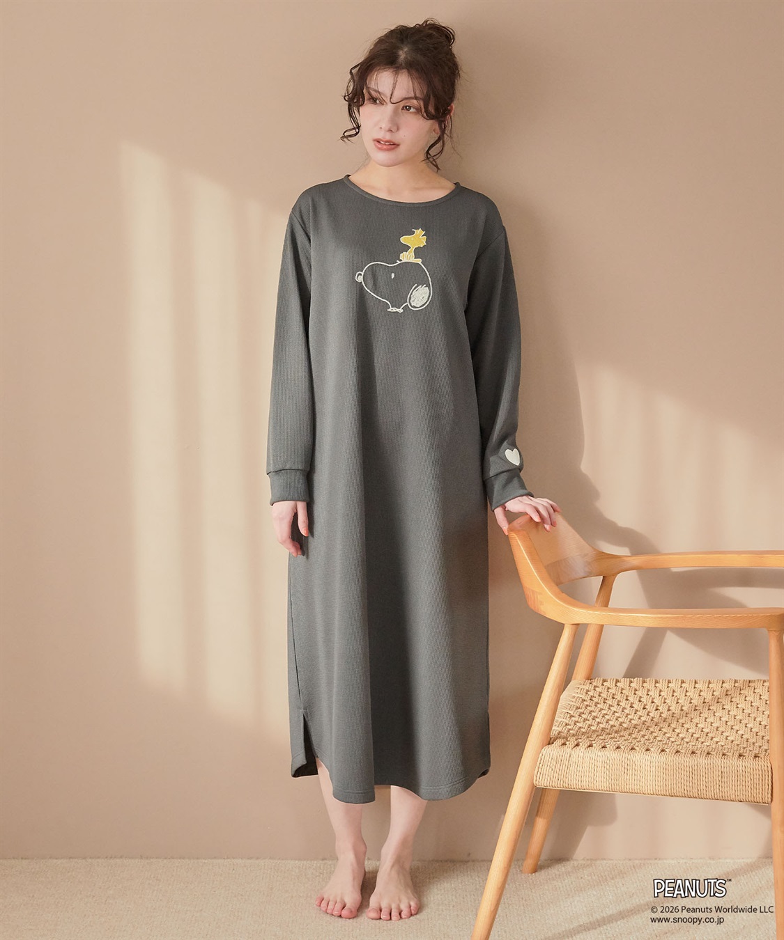 Life Style by cross marche 【PEANUTS/ピーナッツ】SNOOPY/スヌーピーワッフル刺繍ルームウェアワンピース/パジャマ（2026SS）_sub_11