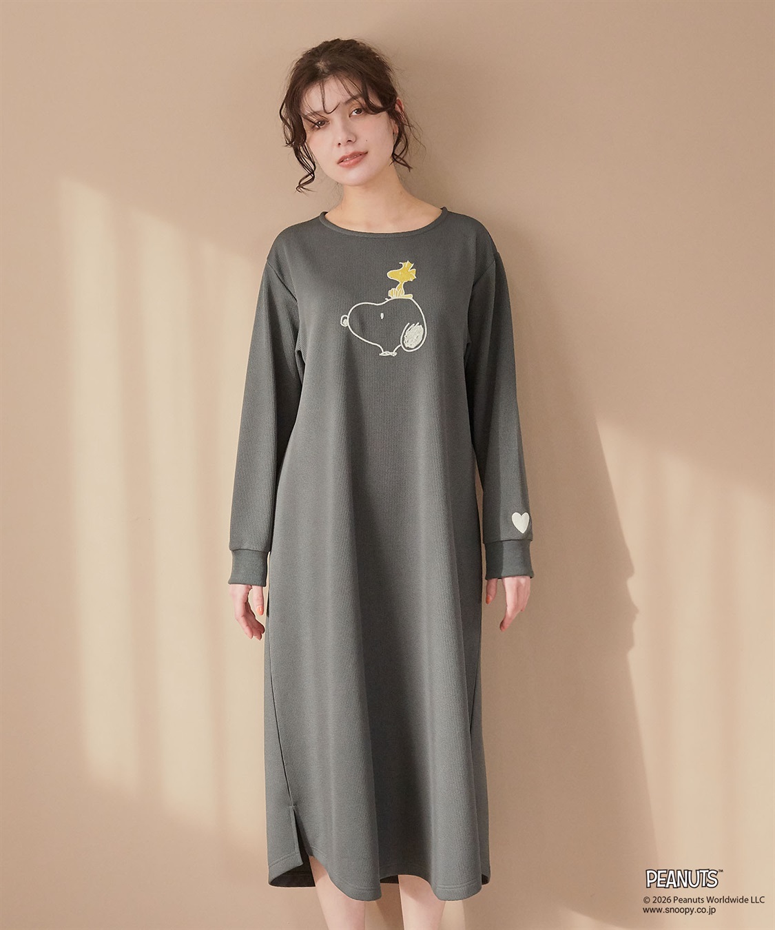 Life Style by cross marche 【PEANUTS/ピーナッツ】SNOOPY/スヌーピーワッフル刺繍ルームウェアワンピース/パジャマ（2026SS）_sub_12