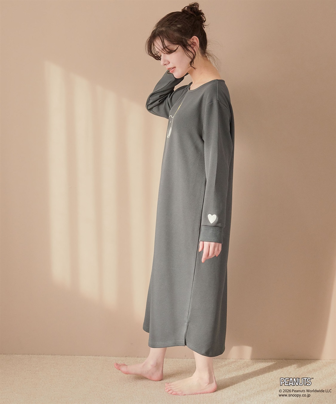 Life Style by cross marche 【PEANUTS/ピーナッツ】SNOOPY/スヌーピーワッフル刺繍ルームウェアワンピース/パジャマ（2026SS）_sub_14
