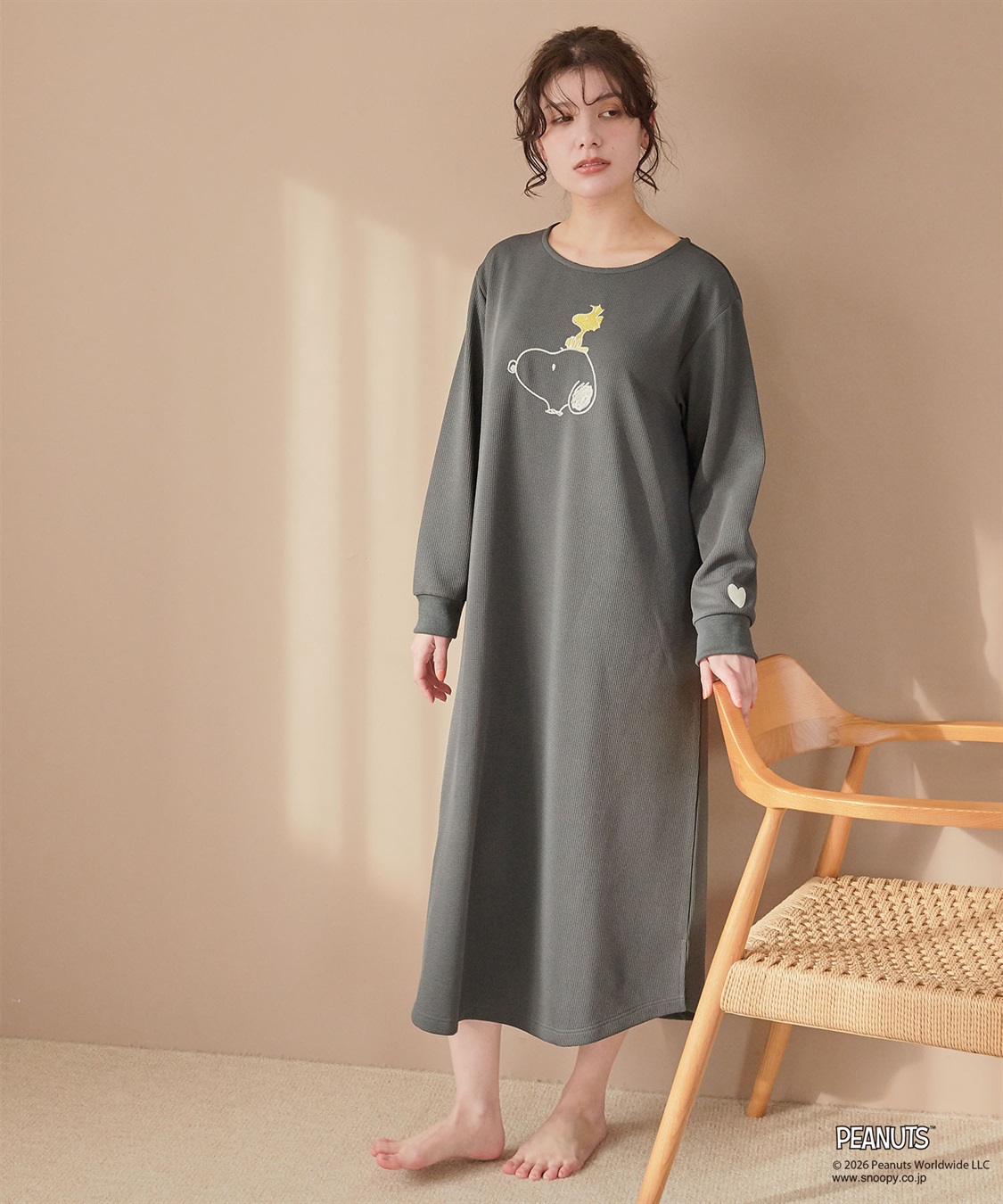 Life Style by cross marche 【PEANUTS/ピーナッツ】SNOOPY/スヌーピーワッフル刺繍ルームウェアワンピース/パジャマ（2026SS）_sub_24