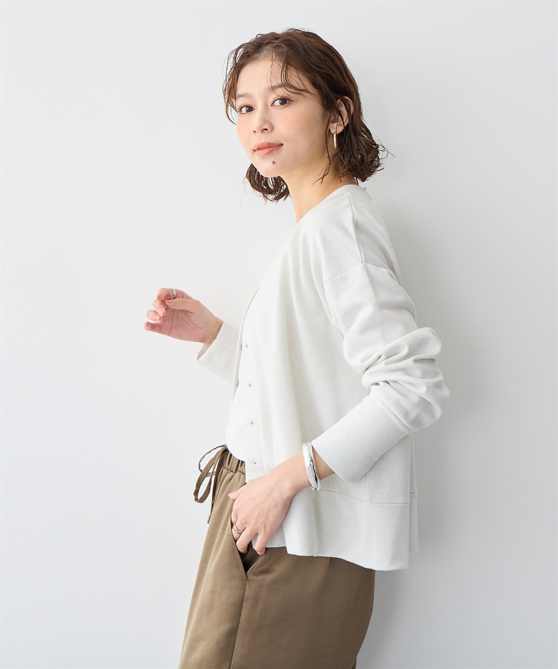 anyfee 【anyfee/プラスサイズ】ラメミックススナップボタンカーディガン_sub_1