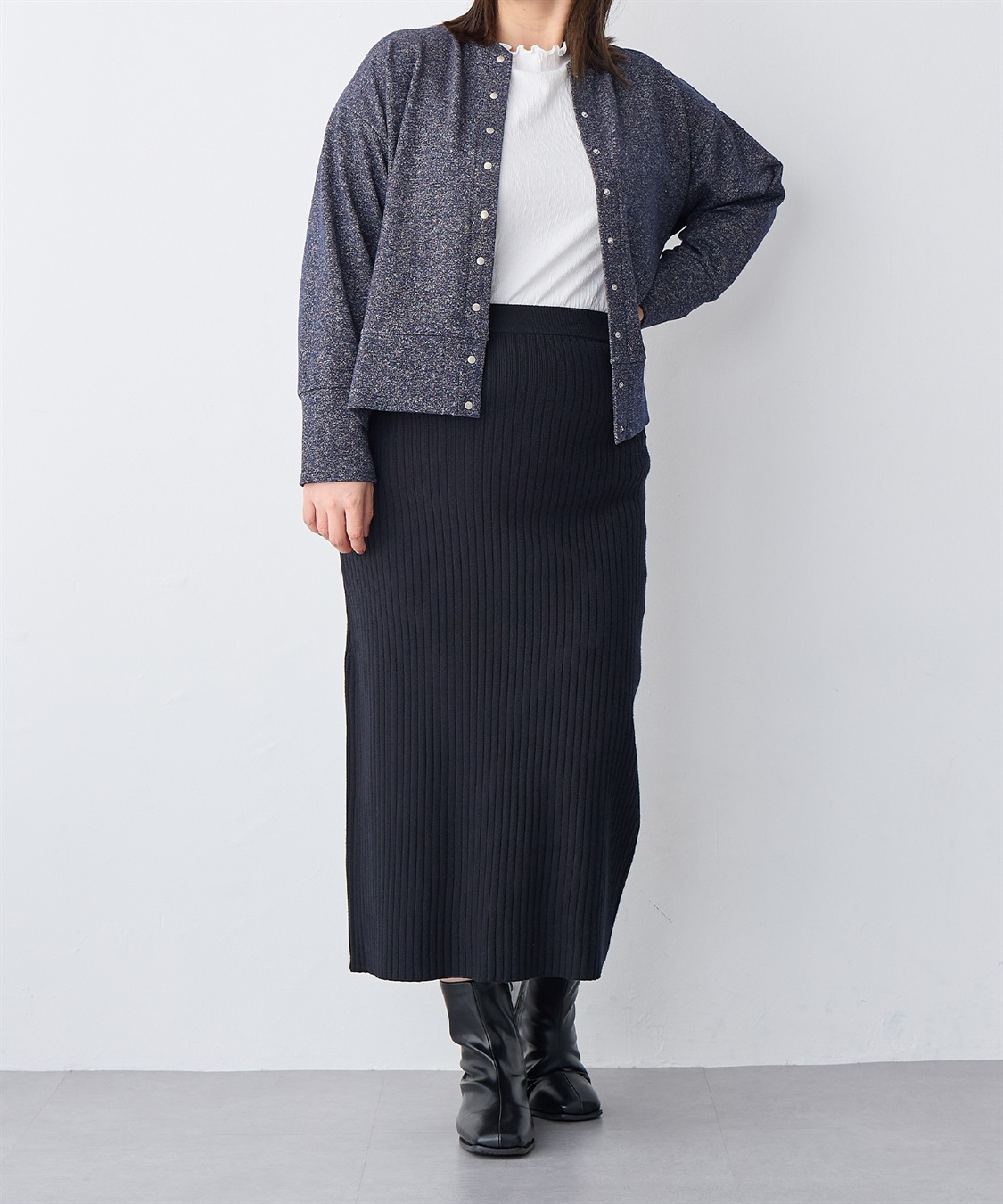 anyfee 【anyfee/プラスサイズ】ラメミックススナップボタンカーディガン_sub_21