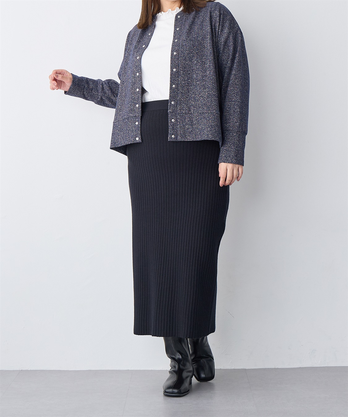 anyfee 【anyfee/プラスサイズ】ラメミックススナップボタンカーディガン_sub_22