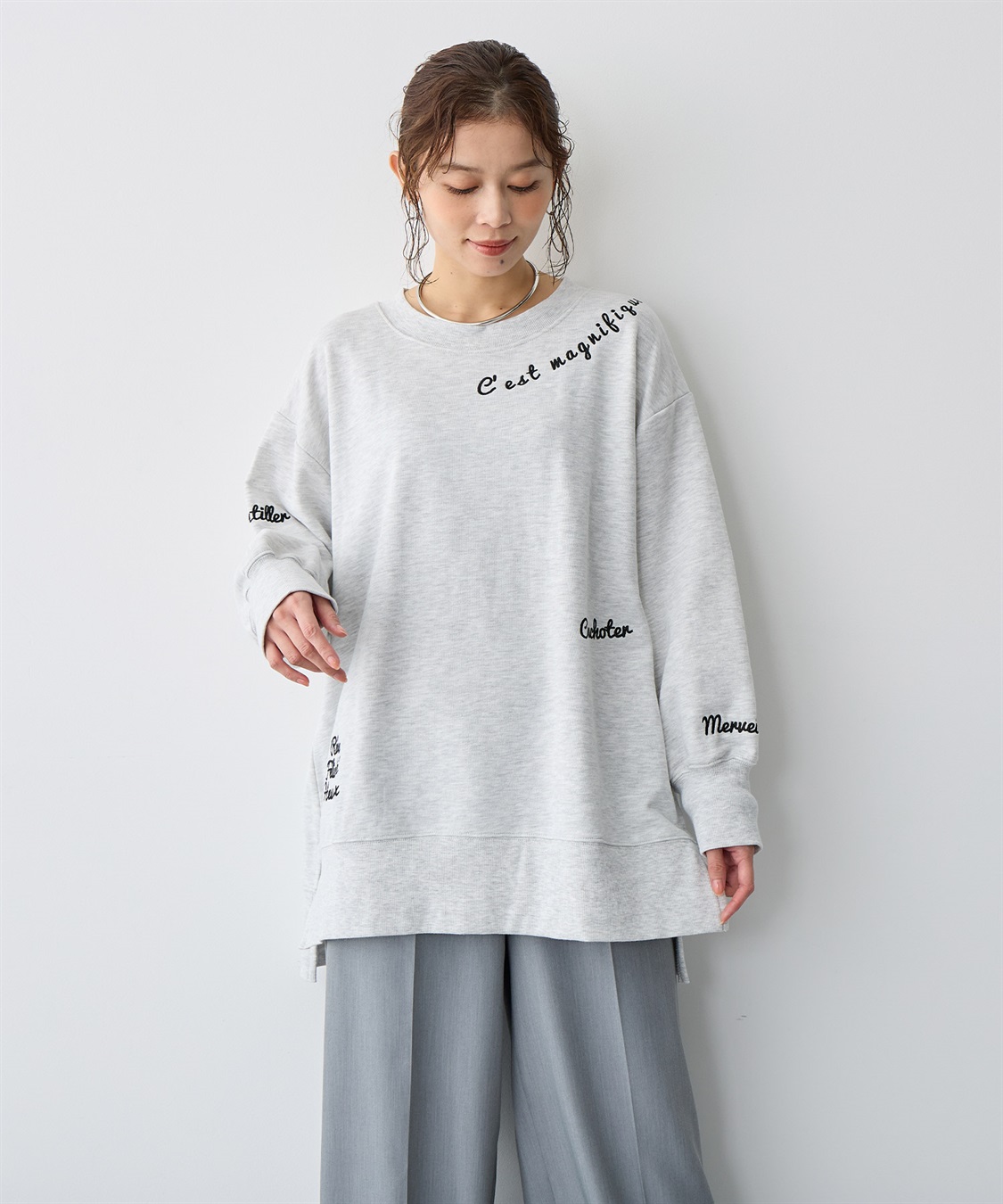 Life Style by cross marche 【anyfee/プラスサイズ】ビッグシルエット裏毛刺繍プルオーバー_sub_1