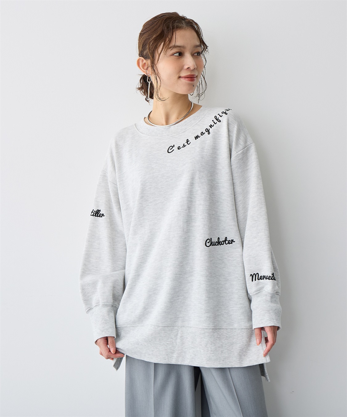 Life Style by cross marche 【anyfee/プラスサイズ】ビッグシルエット裏毛刺繍プルオーバー_sub_2