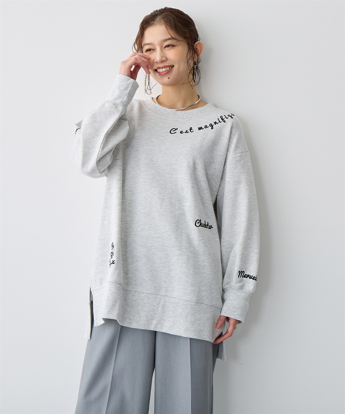 Life Style by cross marche 【anyfee/プラスサイズ】ビッグシルエット裏毛刺繍プルオーバー_sub_3