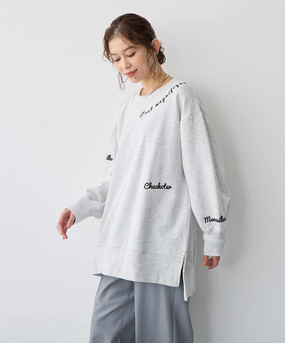 Life Style by cross marche 【anyfee/プラスサイズ】ビッグシルエット裏毛刺繍プルオーバー_sub_4