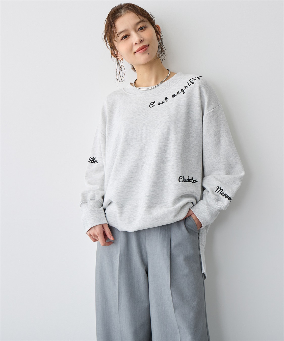 Life Style by cross marche 【anyfee/プラスサイズ】ビッグシルエット裏毛刺繍プルオーバー_sub_12