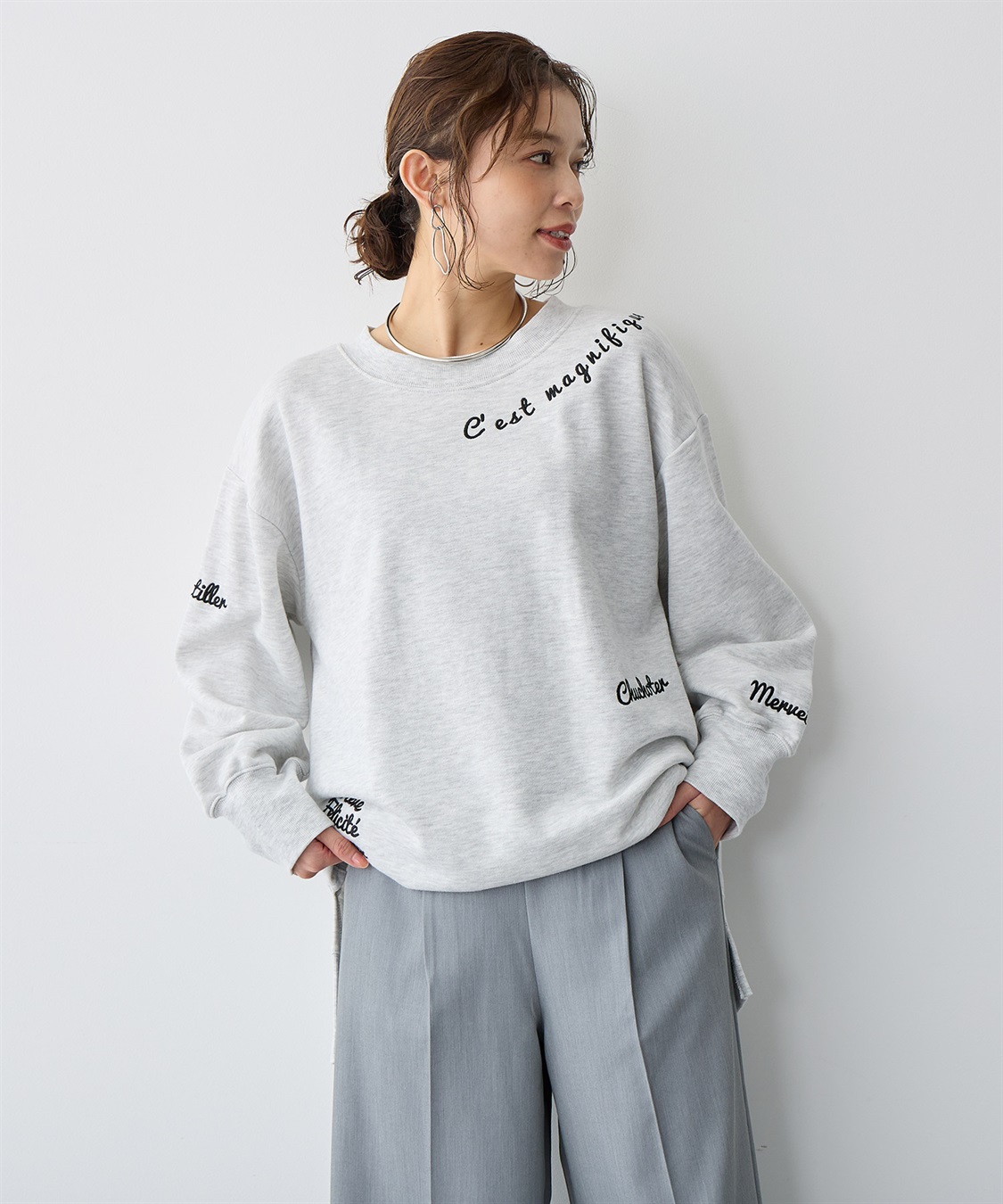 Life Style by cross marche 【anyfee/プラスサイズ】ビッグシルエット裏毛刺繍プルオーバー_sub_13