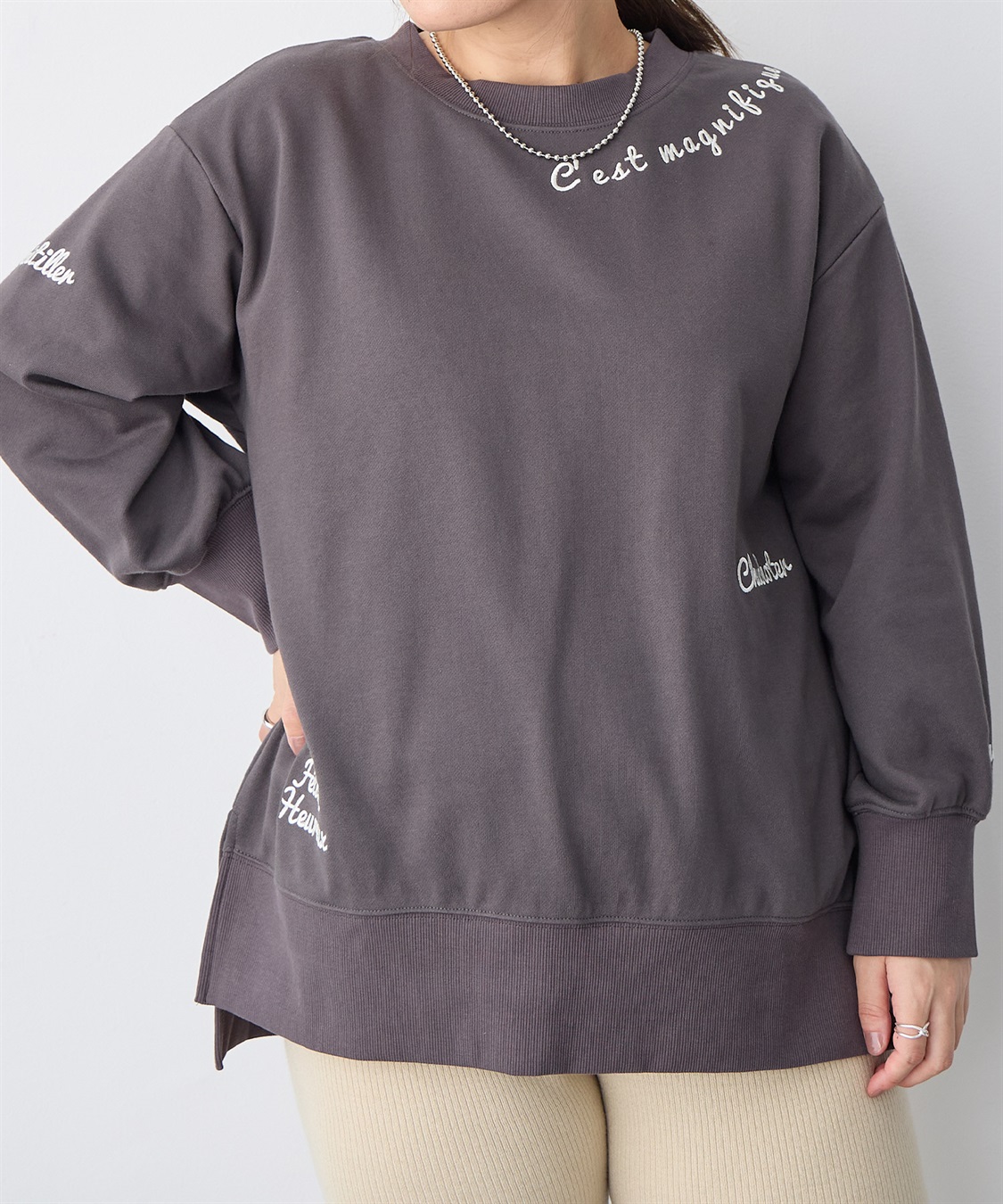 Life Style by cross marche 【anyfee/プラスサイズ】ビッグシルエット裏毛刺繍プルオーバー_sub_18