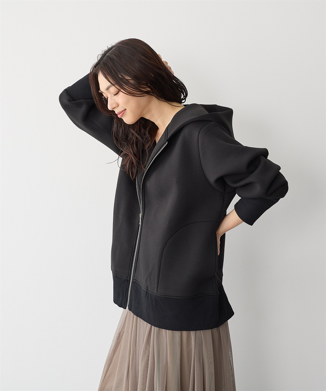 anyfee/プラスサイズ】ビッグシルエットダンボールZIPパーカー
