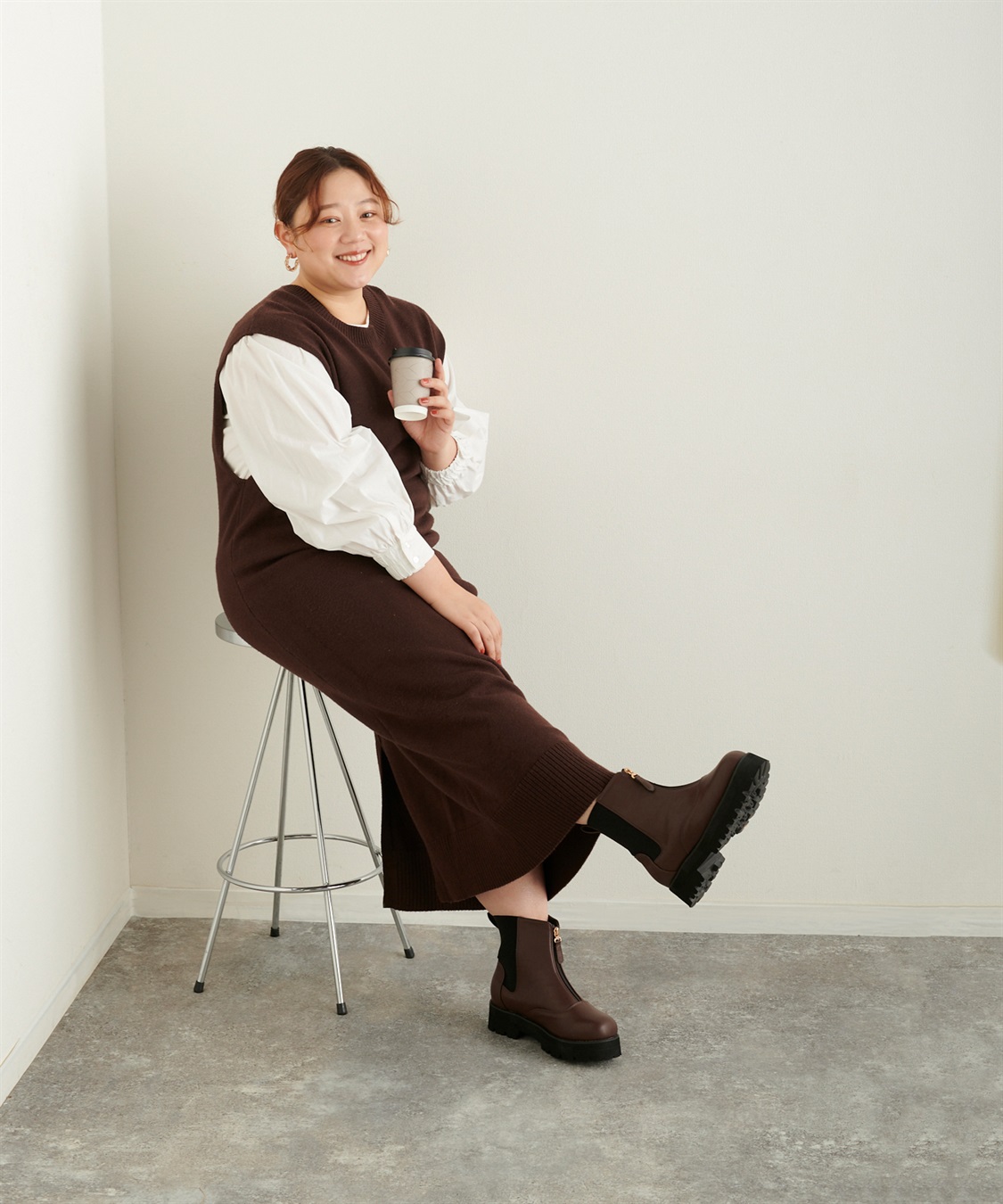 anyfee/プラスサイズ】厚底センタージップブーツ（4E・甲高・幅広