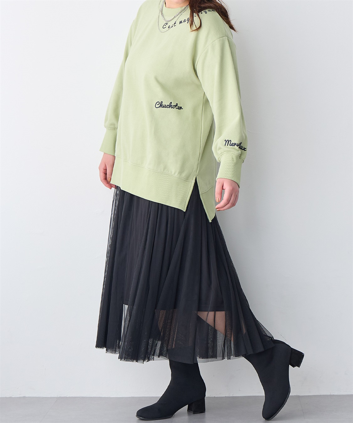anyfee/プラスサイズ】Lafafa5cmヒールソックスブーツ（4E