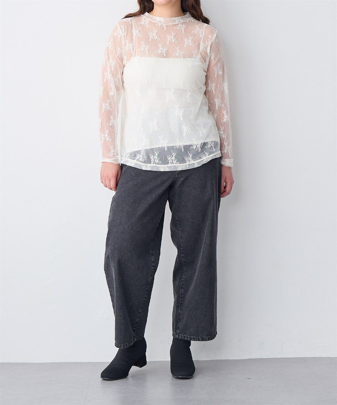 anyfee 【anyfee/プラスサイズ】5cmヒールソックスブーツ（4E・甲高・幅広）《la farfa SHOES/ラファーファシューズ》_sub_9