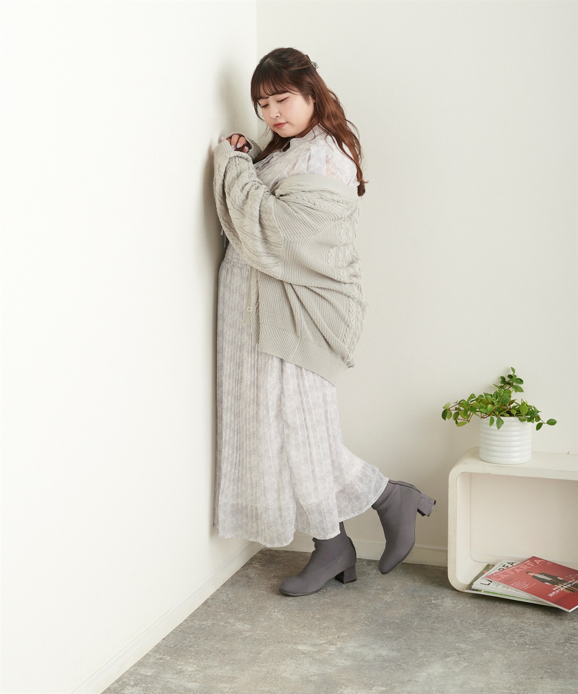 anyfee/プラスサイズ】Lafafa5cmヒールソックスブーツ（4E