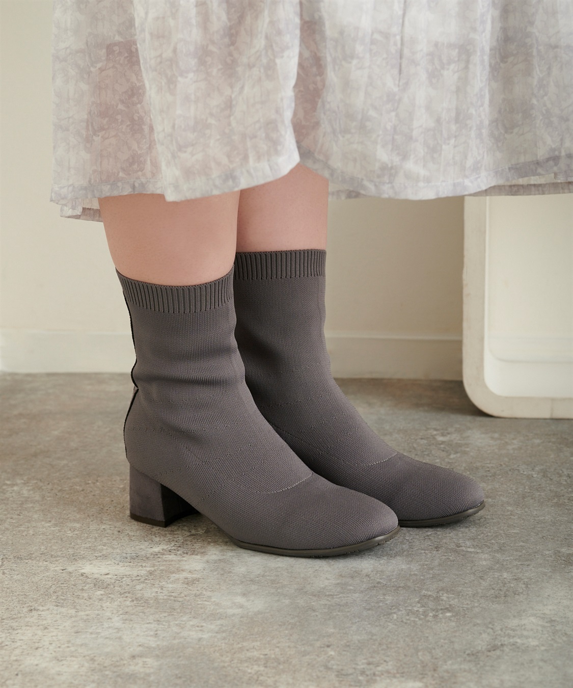 anyfee/プラスサイズ】5cmヒールソックスブーツ（4E・甲高・幅広）《la