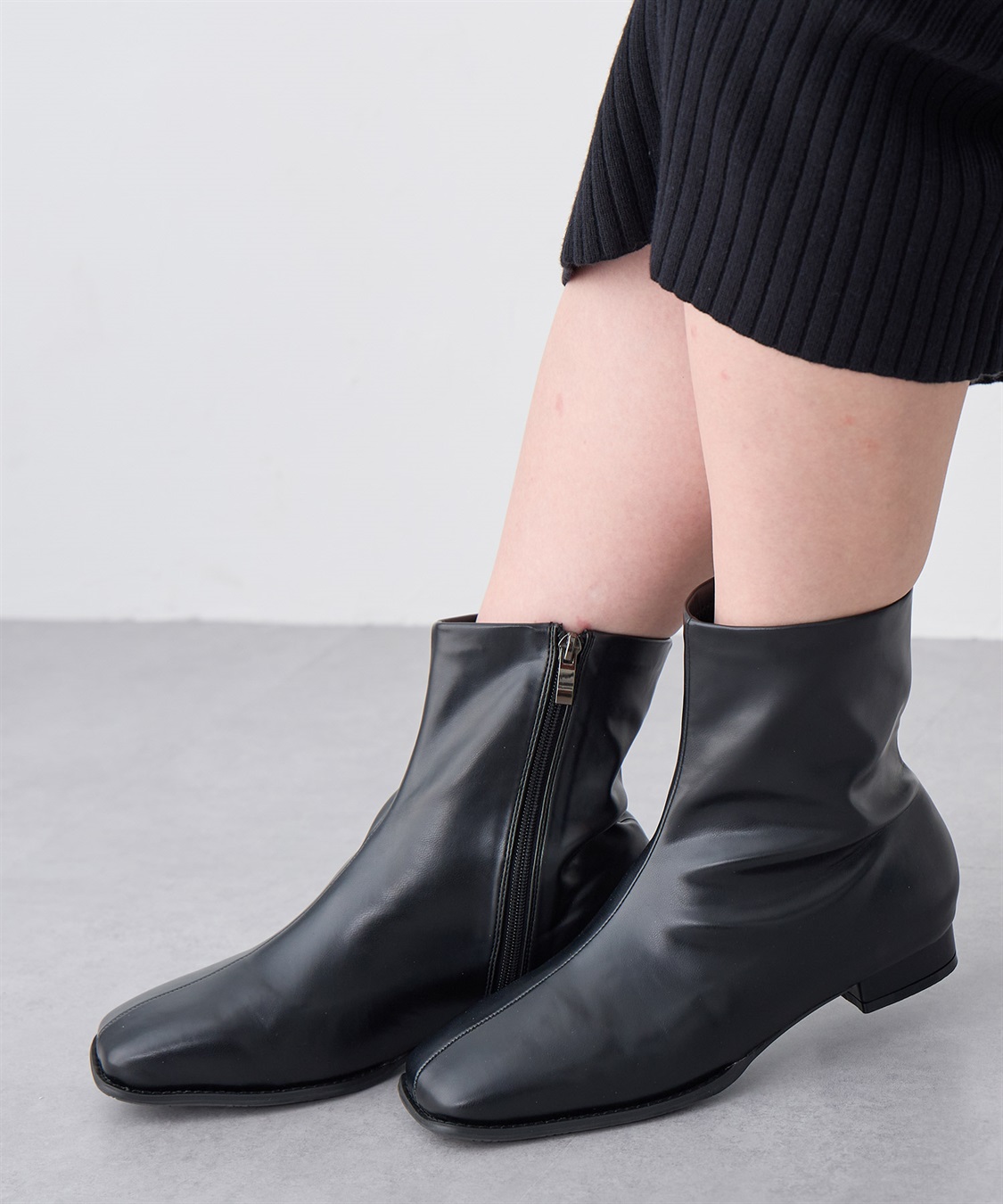 anyfee/プラスサイズ】ストレッチローヒールブーツ（4E・甲高・幅広