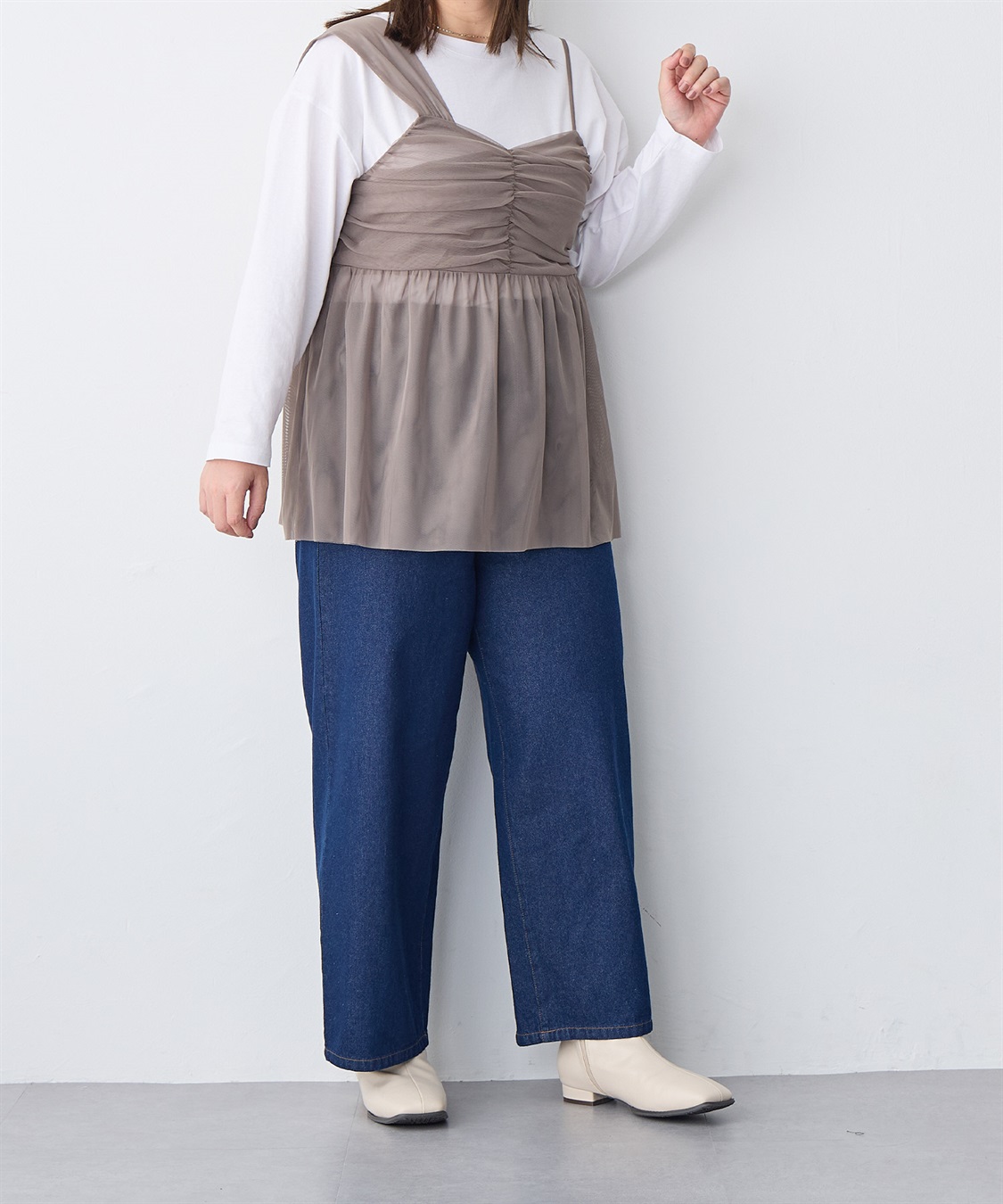 anyfee/プラスサイズ】ストレッチローヒールブーツ（4E・甲高・幅広