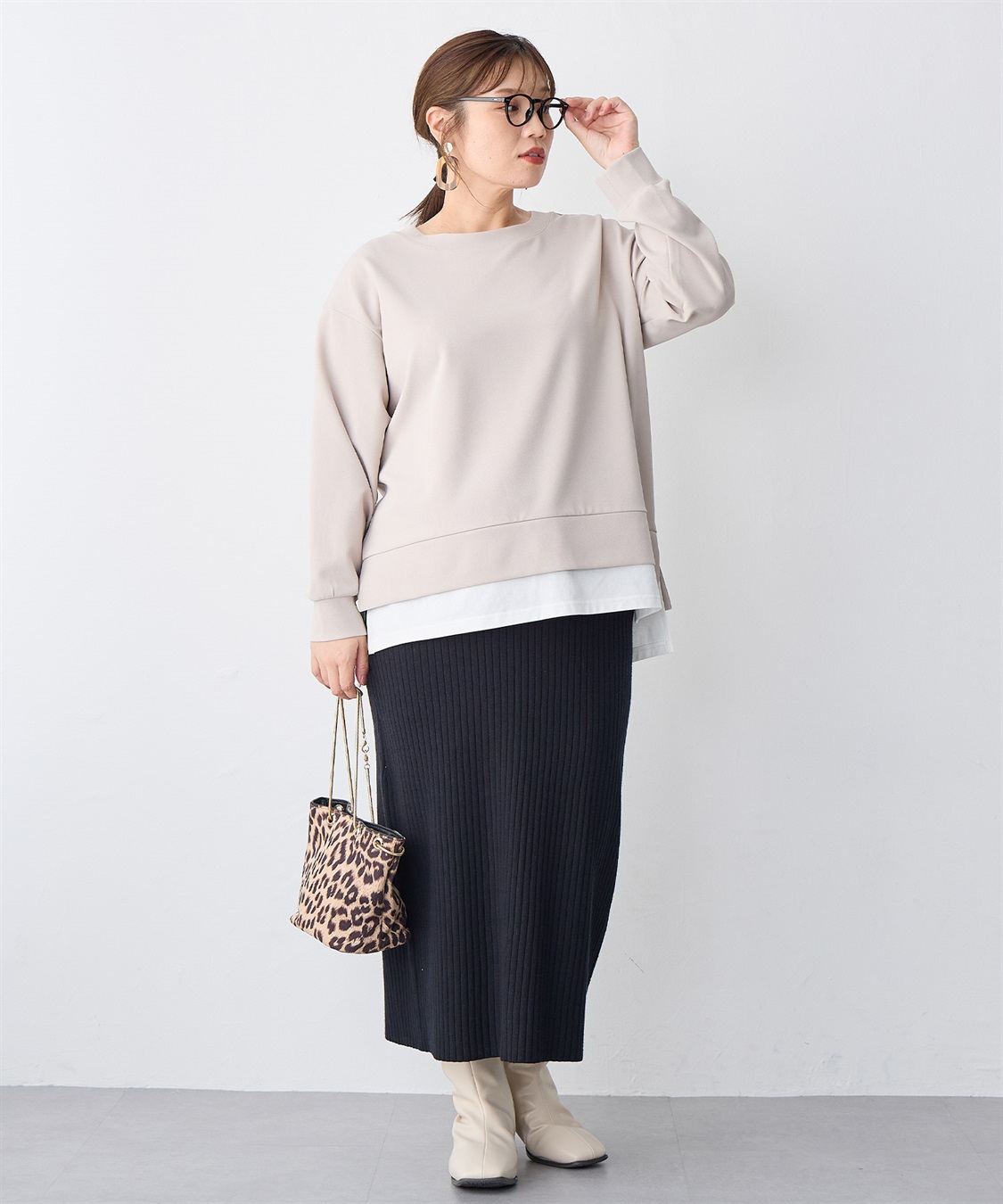 anyfee/プラスサイズ】ストレッチローヒールブーツ（4E・甲高・幅広