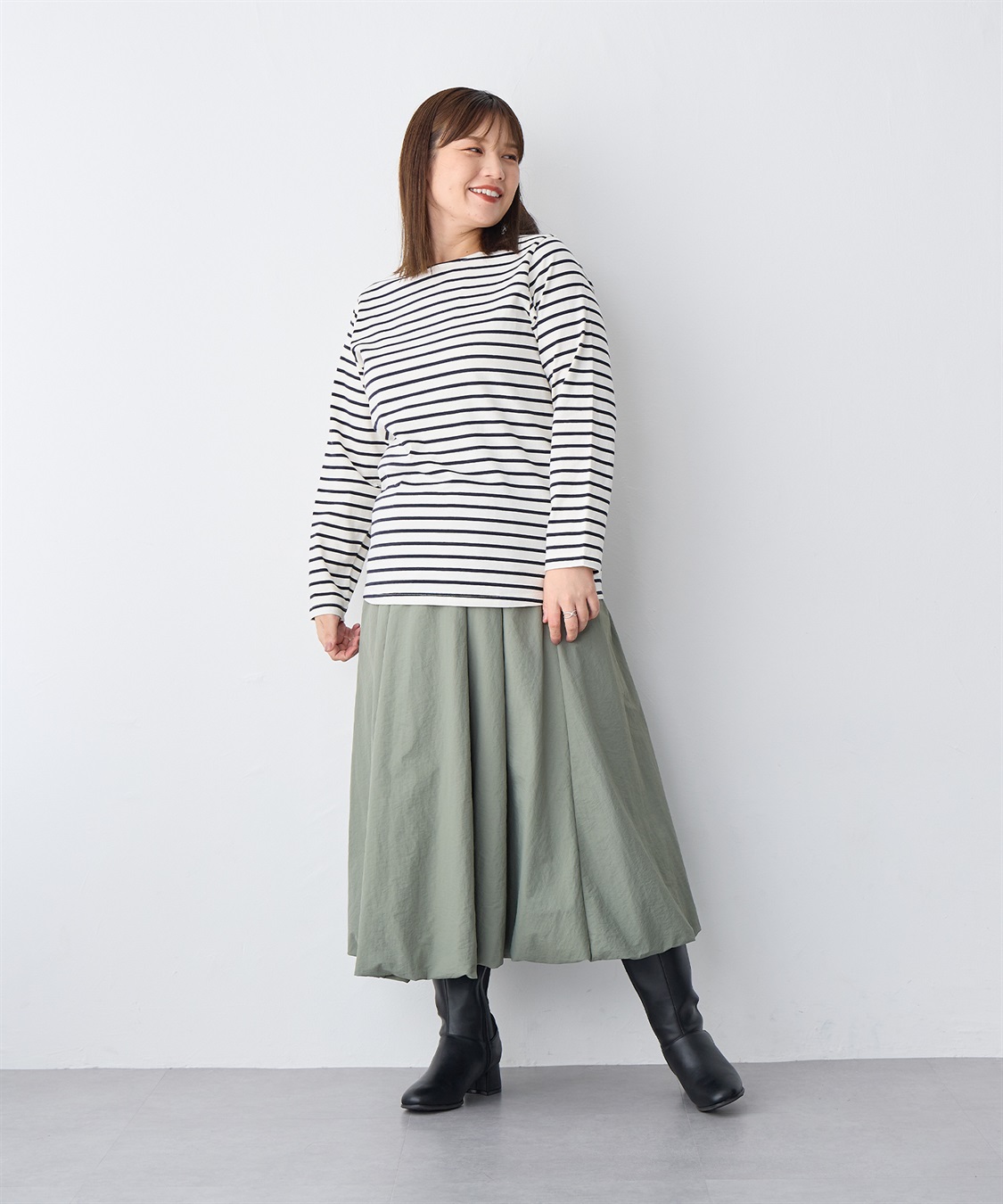 anyfee/プラスサイズ】5.5cmヒールロングブーツ（4E・甲高・幅広