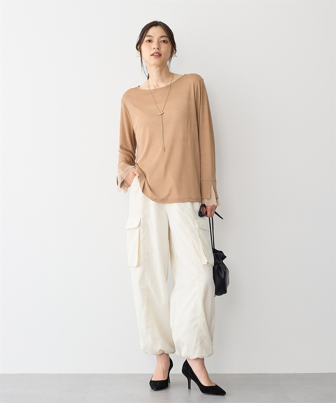 anyfee/プラスサイズ】袖チュールTシャツ Life Style by cross marche