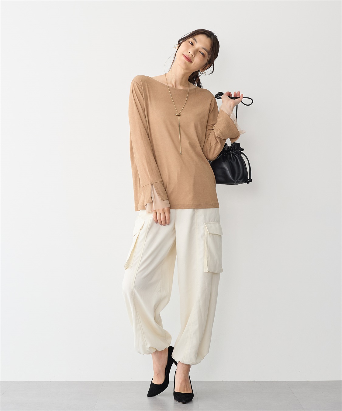 Life Style by cross marche 【anyfee/プラスサイズ】袖チュールTシャツ_sub_2