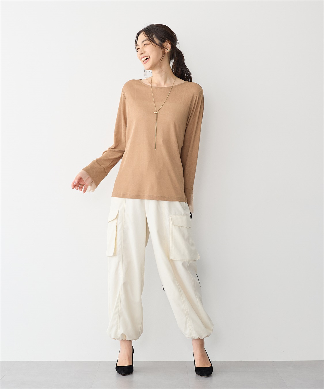 Life Style by cross marche 【anyfee/プラスサイズ】袖チュールTシャツ_sub_3