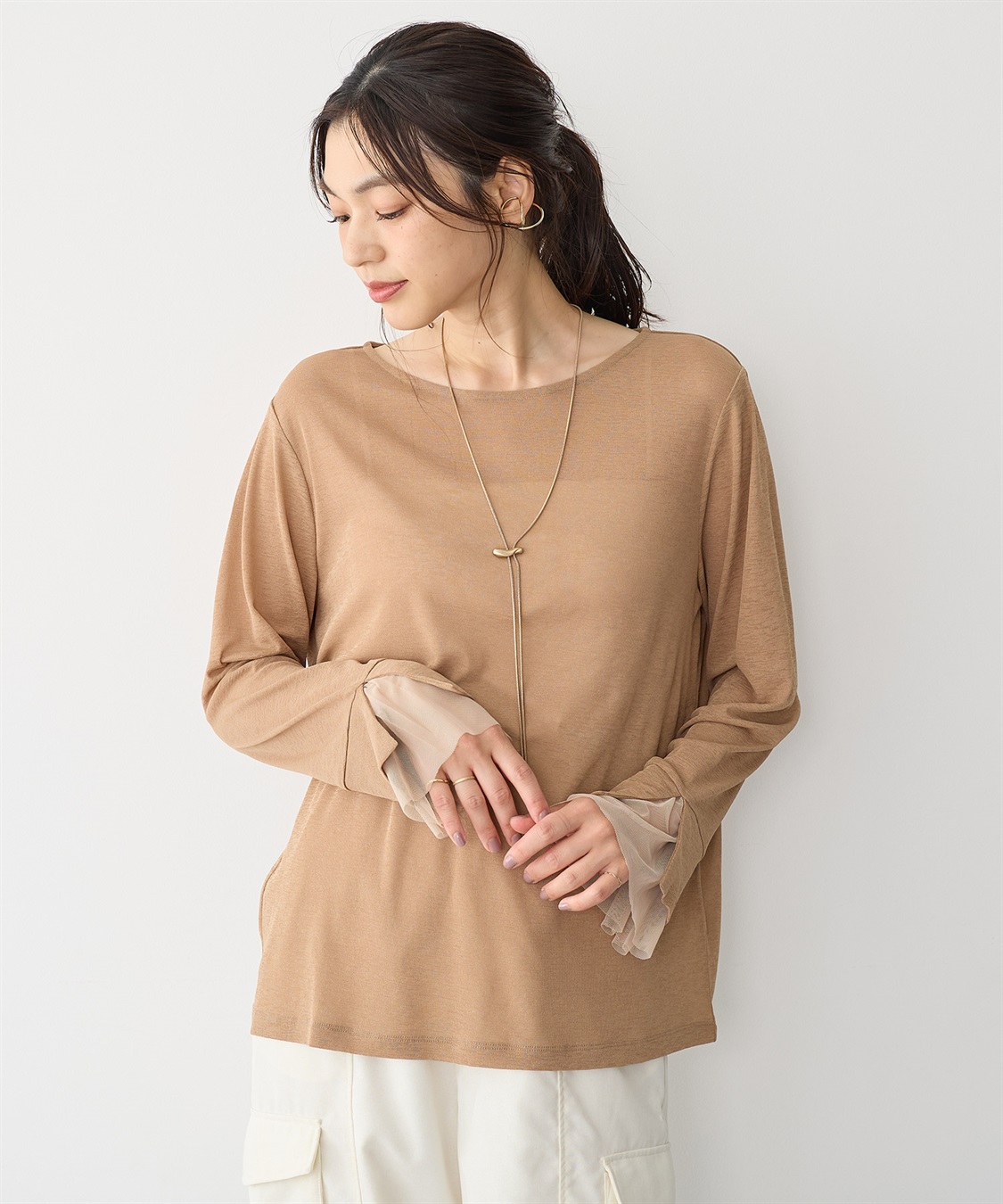 Life Style by cross marche 【anyfee/プラスサイズ】袖チュールTシャツ_sub_4