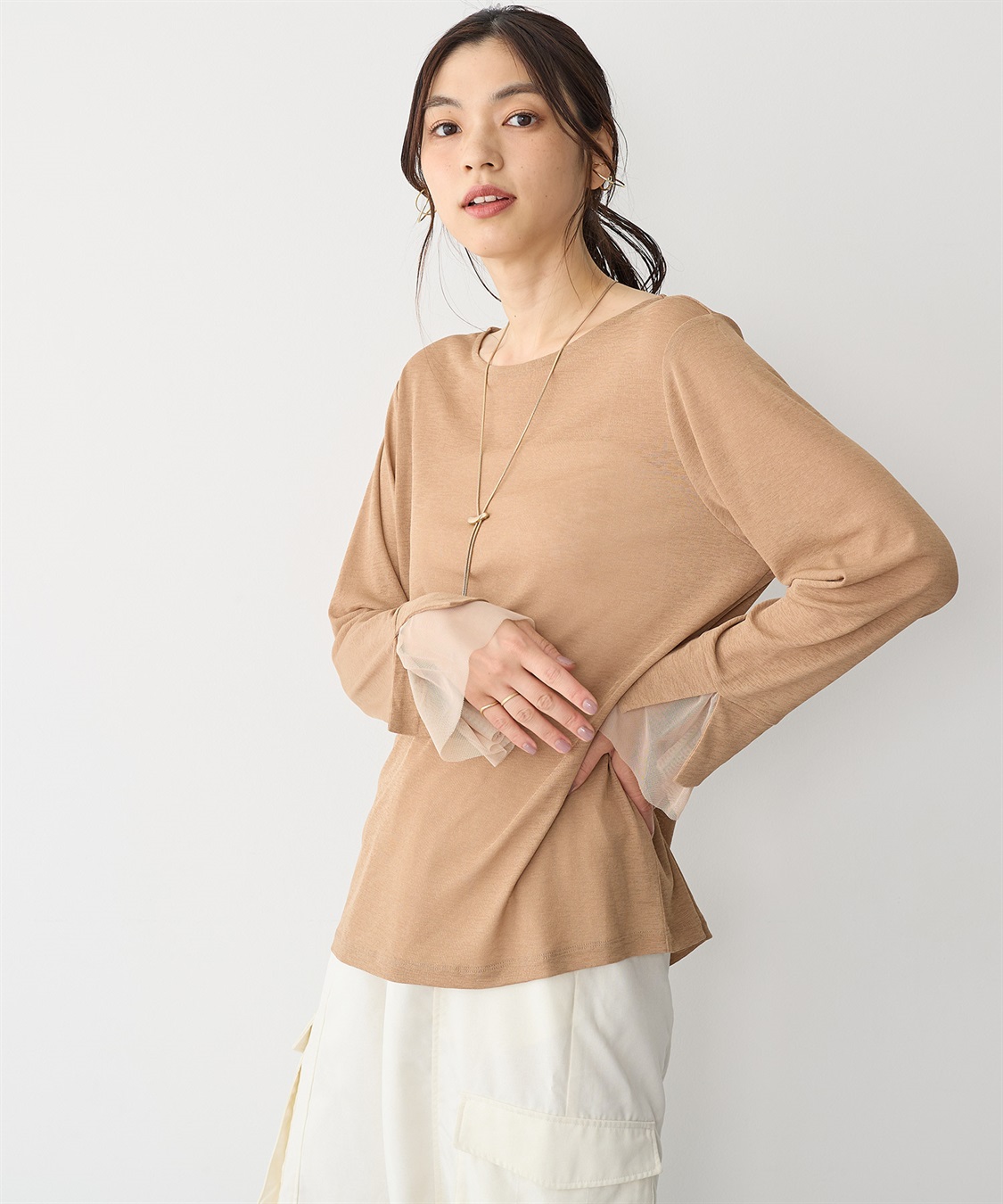 Life Style by cross marche 【anyfee/プラスサイズ】袖チュールTシャツ_sub_5