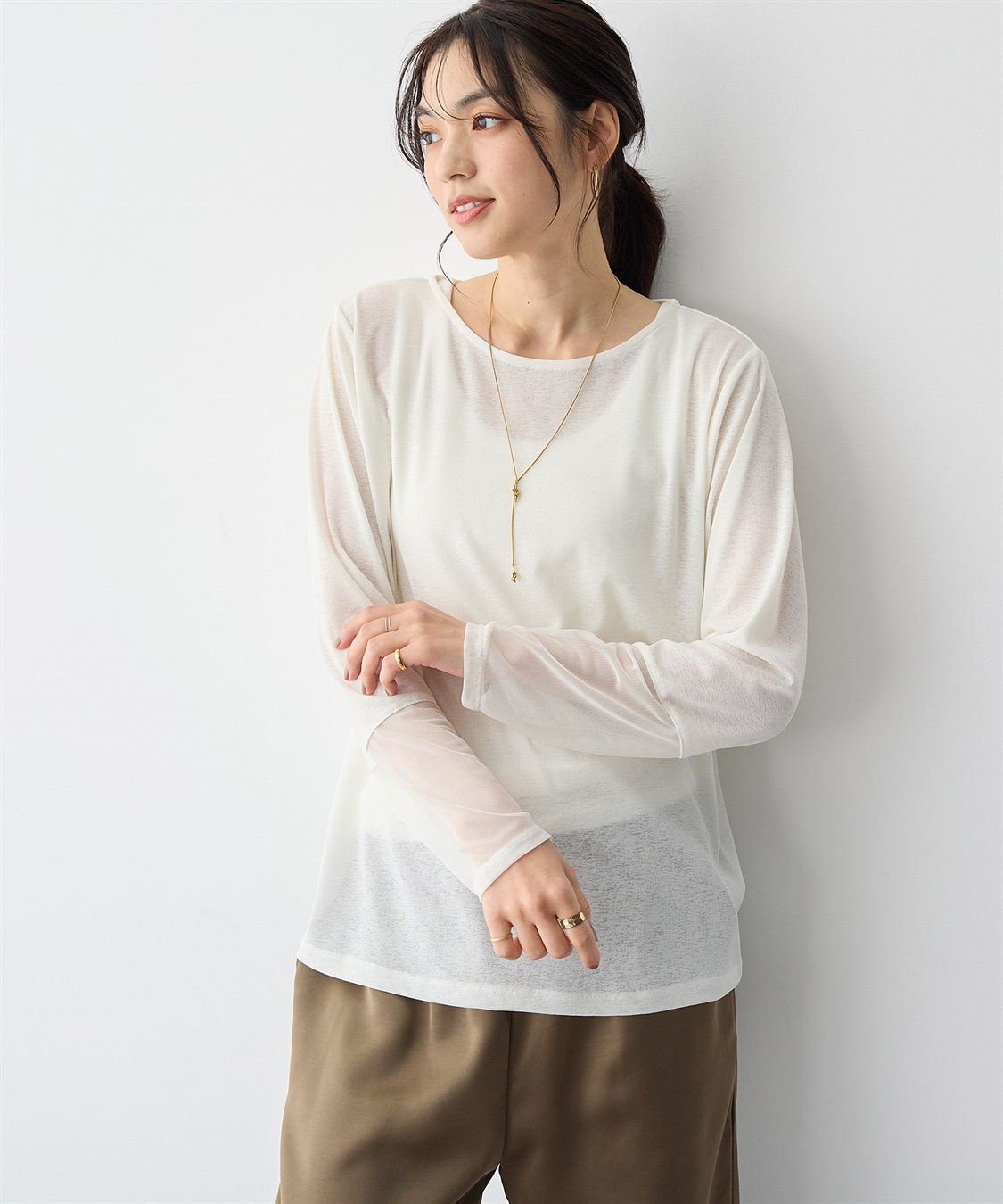 anyfee 【anyfee/プラスサイズ】天竺編み袖チュールカットソー_sub_2