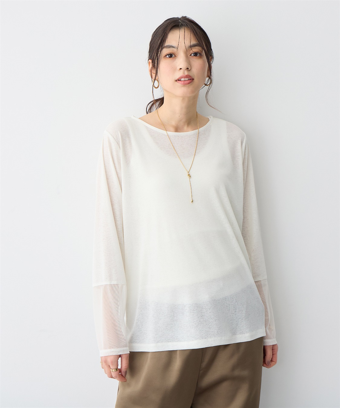 anyfee 【anyfee/プラスサイズ】天竺編み袖チュールカットソー_sub_3