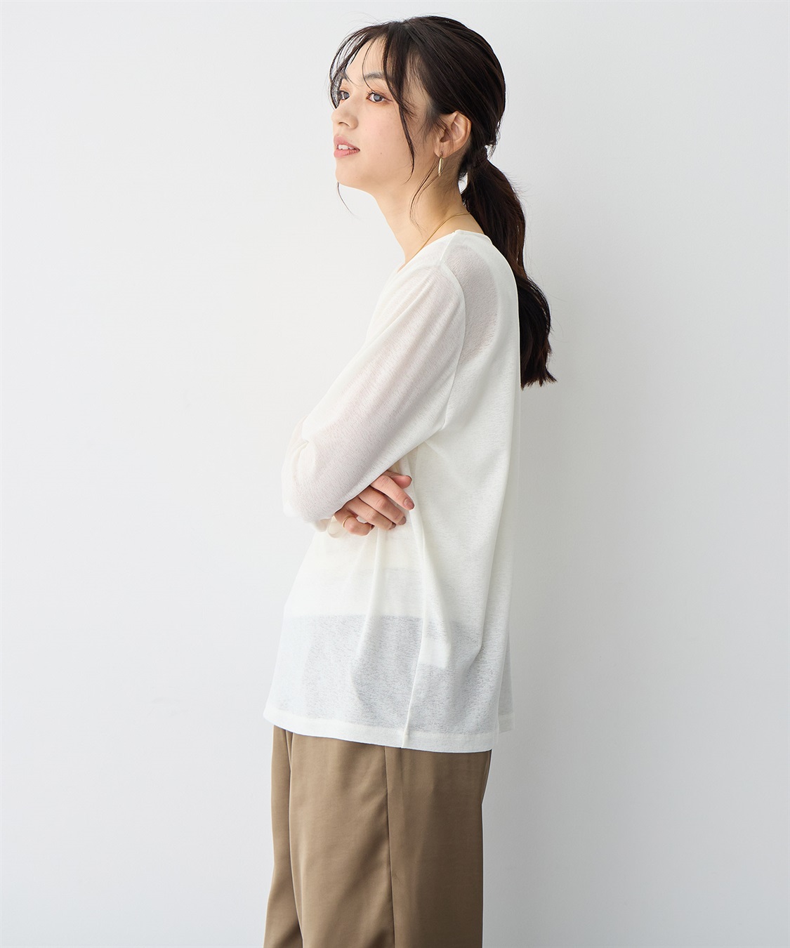 anyfee 【anyfee/プラスサイズ】天竺編み袖チュールカットソー_sub_4