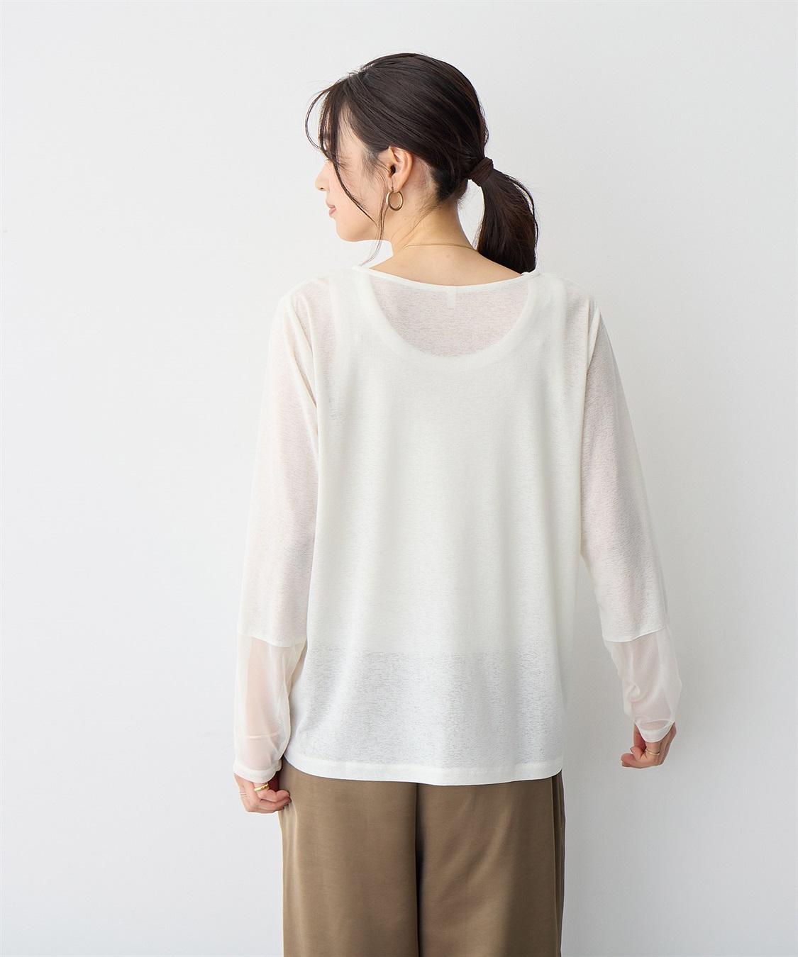 anyfee 【anyfee/プラスサイズ】天竺編み袖チュールカットソー_sub_5