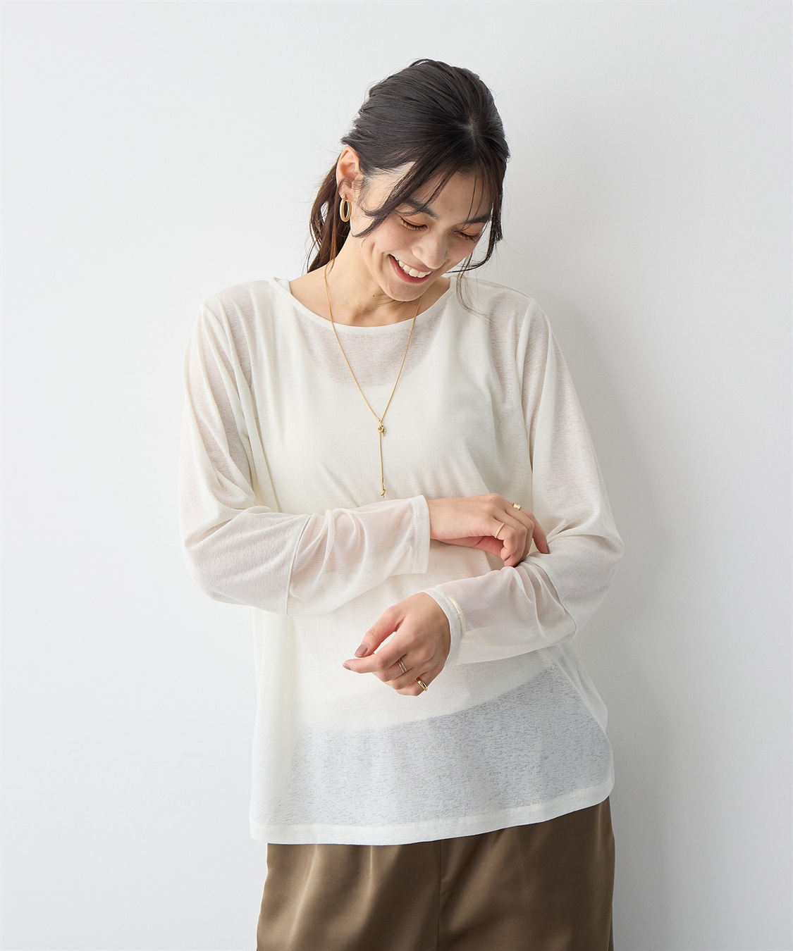 anyfee 【anyfee/プラスサイズ】天竺編み袖チュールカットソー_sub_7