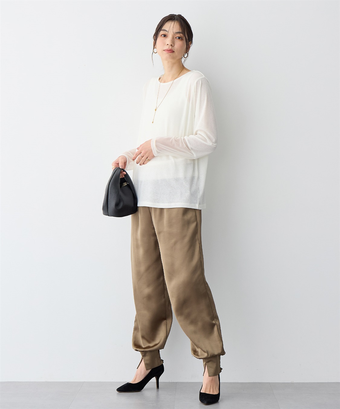 anyfee 【anyfee/プラスサイズ】天竺編み袖チュールカットソー_sub_10